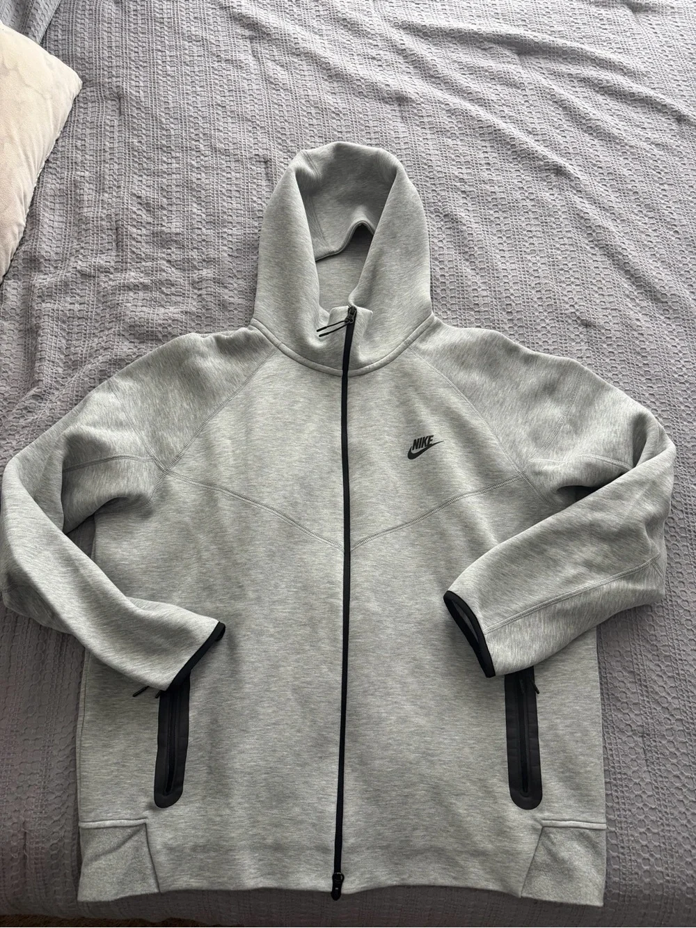 Nike Tech Light Gray Hoodie & Joggers Set with Black Accents